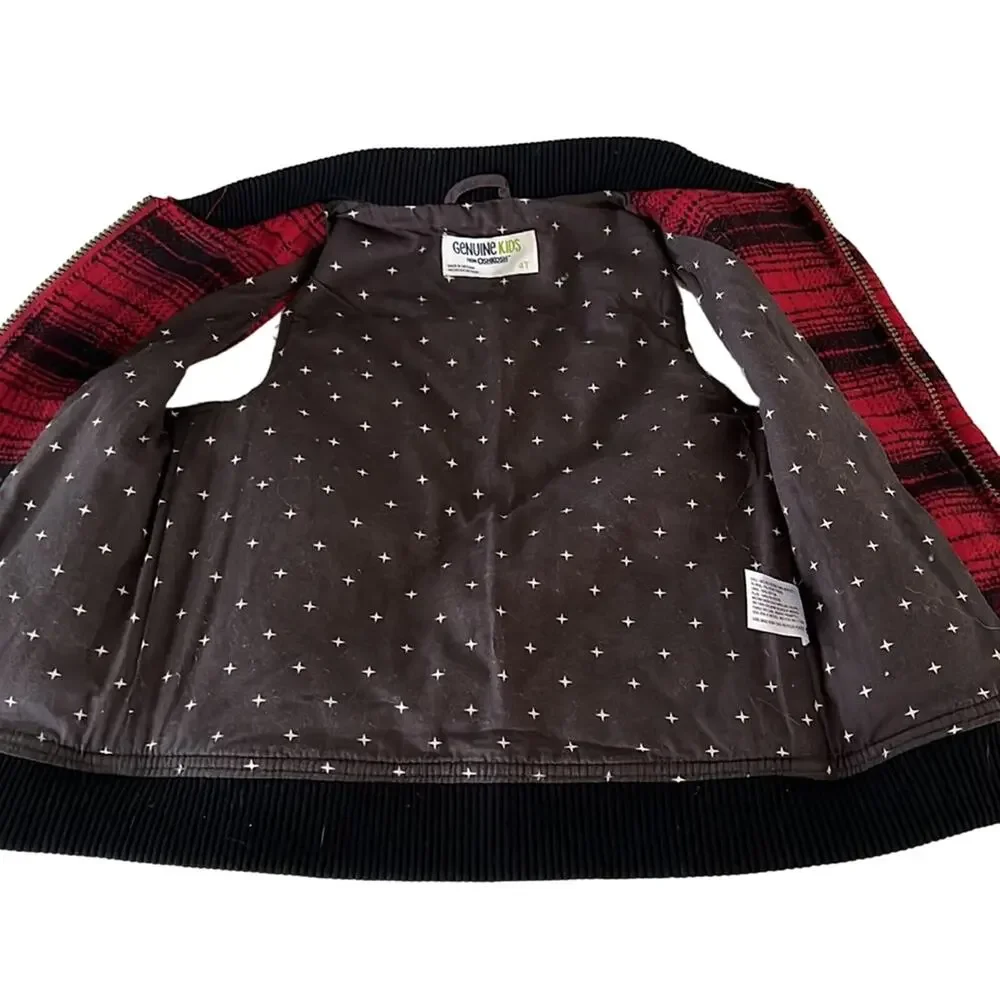 Osh Kosh Quilted Outerwear Black Red Buffalo Plaid Puffer Vest Size Youth 4